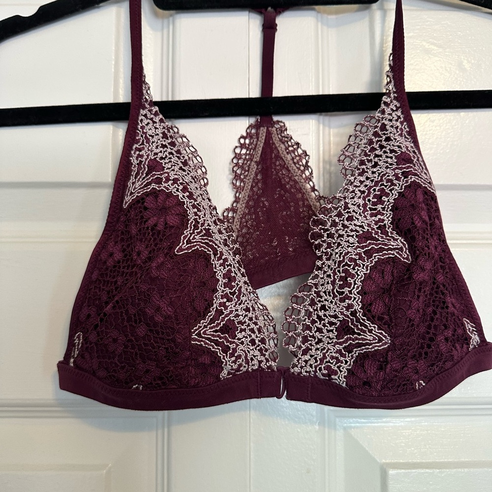 Victoria's Secret Plum Lace Bralette with Contrast Embroidery